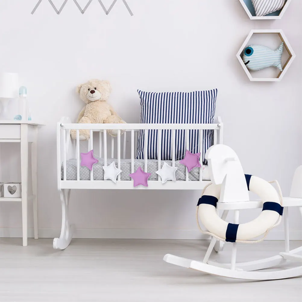 

2Pcs Nursery Accessories Star Garland: Soft Cotton Cloth Hanging Bunting for Bed Canopy Tent, Cute Pastel Room Decor,