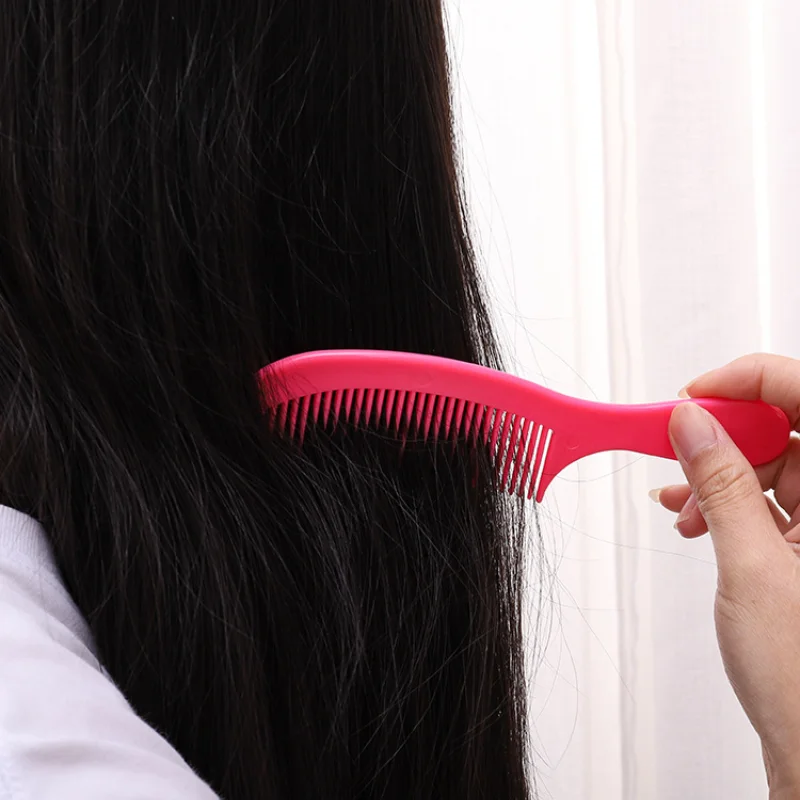 Pente de cabelo portátil com alça lisa, pentear cabeleireiro pente, escova de cabelo infantil, dentes largos e finos das mulheres