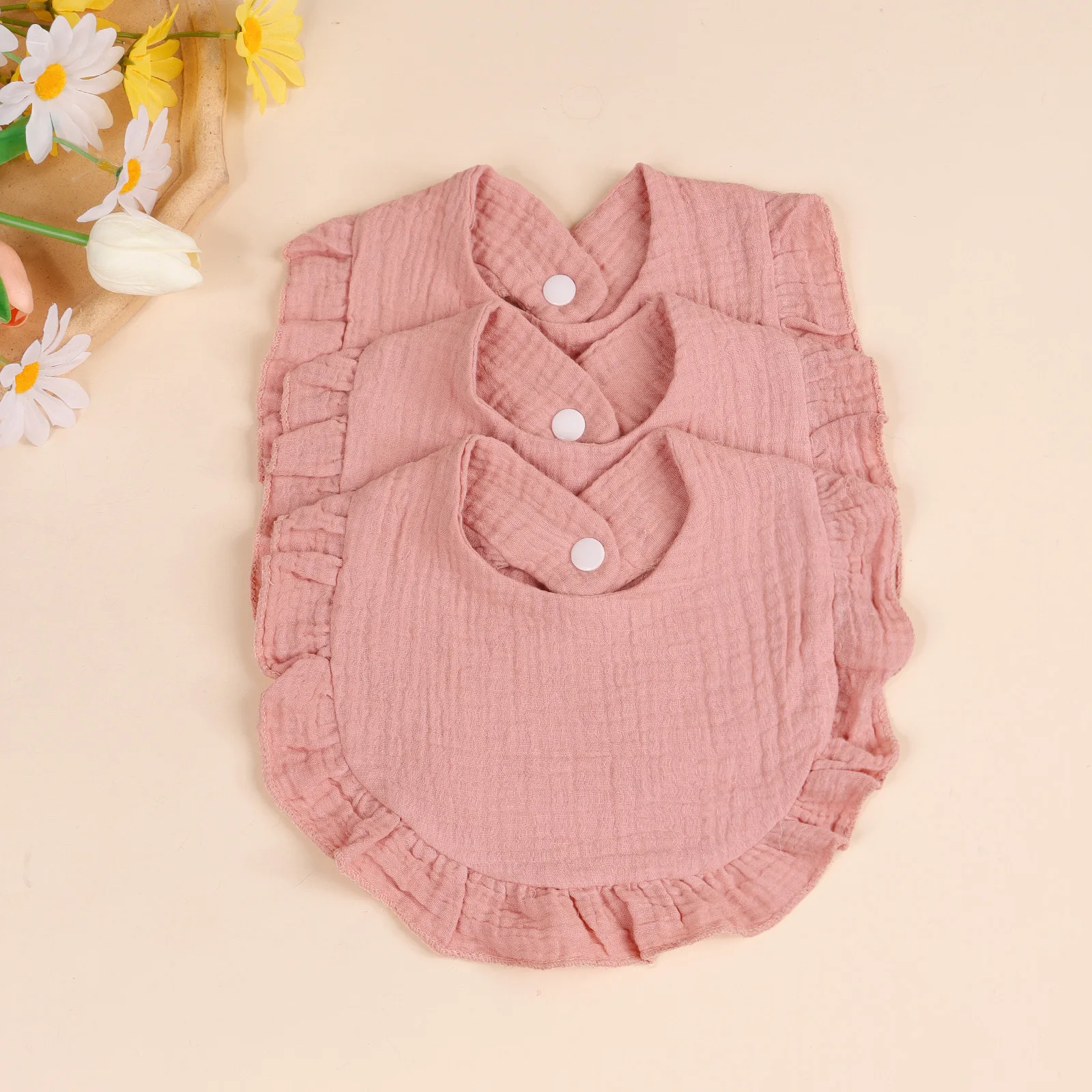 3 stücke Solide Neugeborenen Baumwolle Rüschen Lätzchen Set Kinder Feed Sabbern Lätzchen Kleinkind Nette Salive Handtuch Heißer Verkauf Baby Spucktuch zubehör – Detail 10