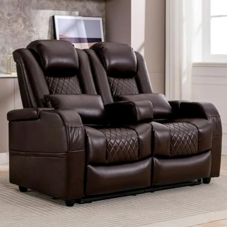 

57" RV Loveseat Recliner, Double Recliner Furniture with 3 Arms and 2 Pillows, Wall Hugger Recliners and 135° Reclining Theater