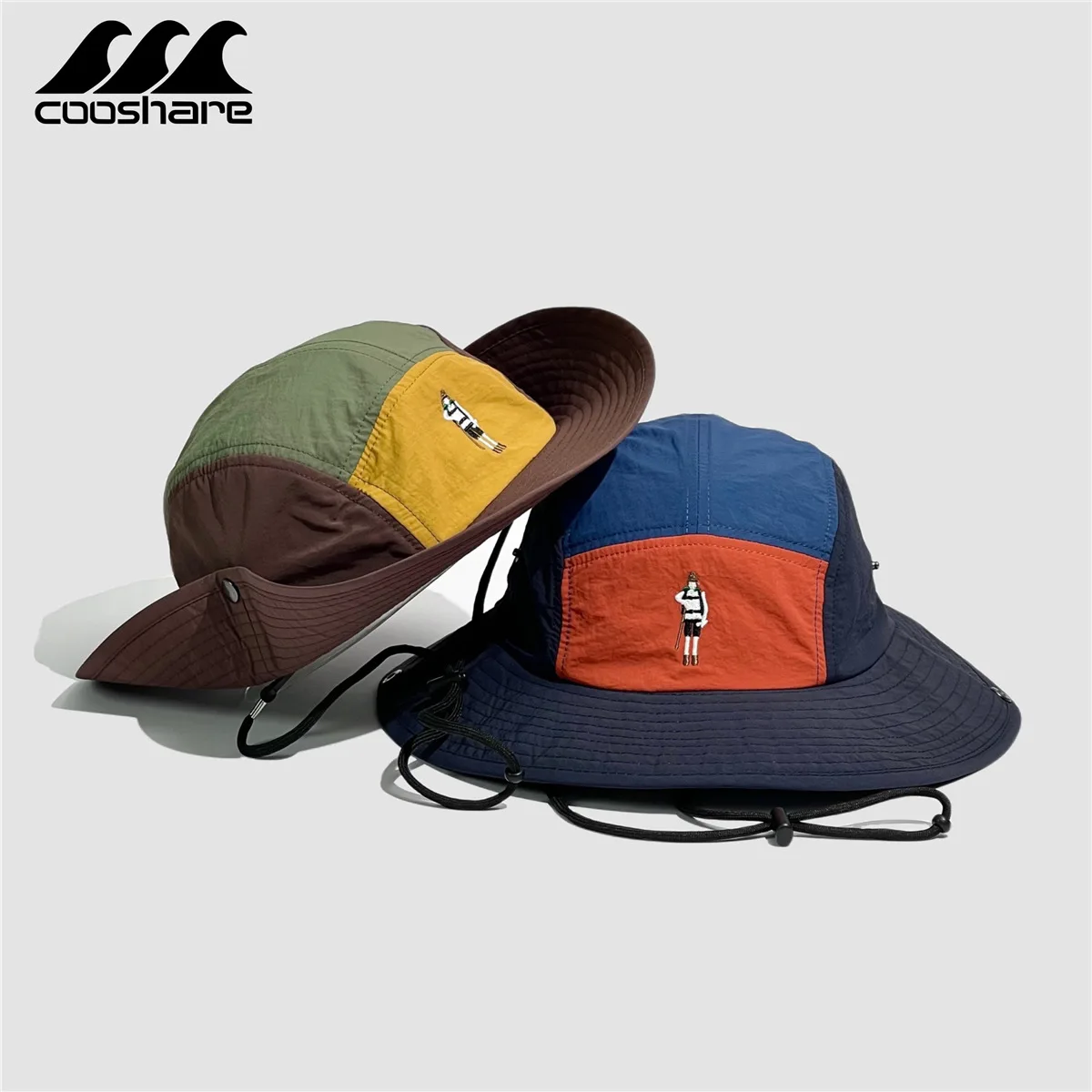 

Vintage Color Blocking Quick-Drying Fisherman'S Hat Mountain System Sun Hat Hiking Camping Sunscreen Western Cowboy Hat