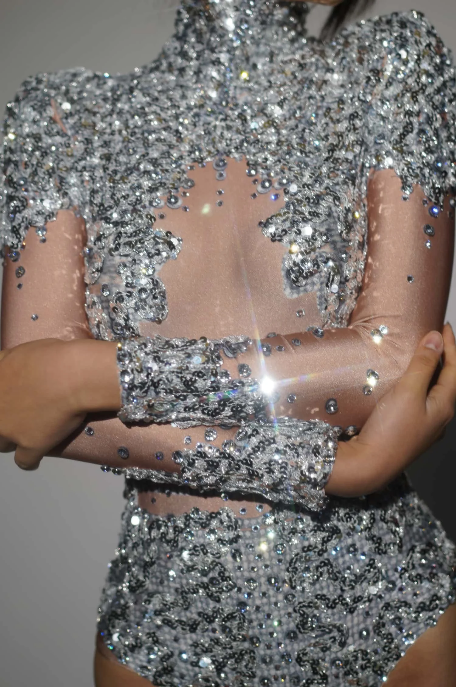 Yiniang New Rhinestones Sequined Bodysuit Pole Dance Performance Clothing Party Rave Outfit Clubwear Stretch Drag Queen Costume