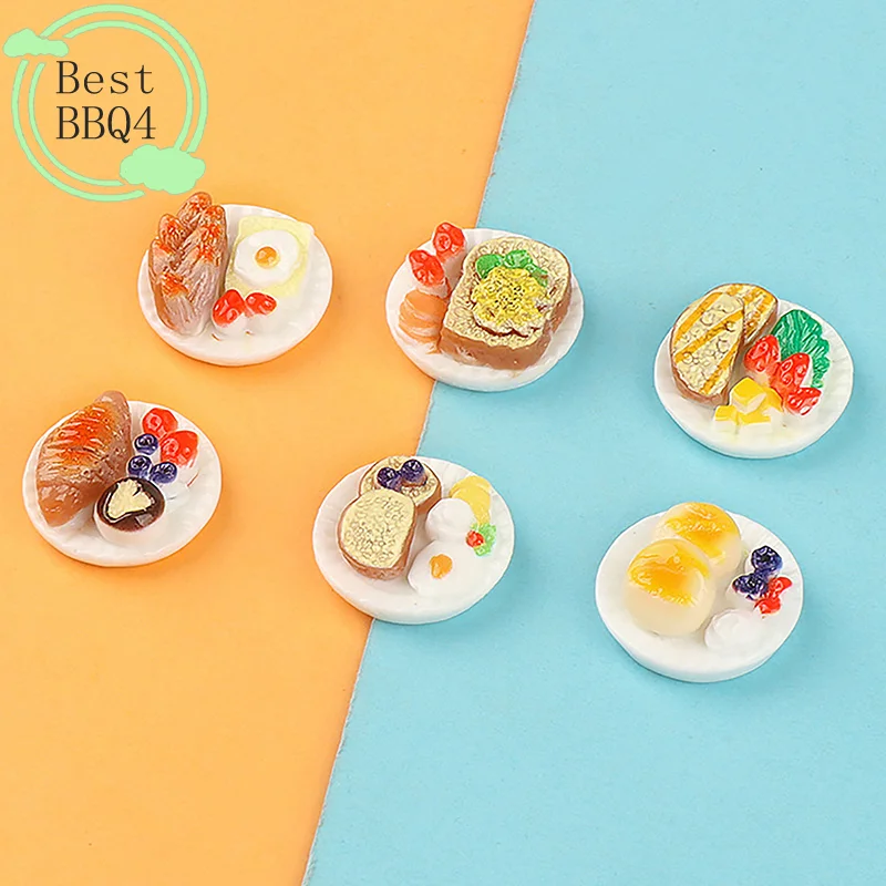 (BBQ4)6pcs/Set Mini Dim Sum Platter DIY Miniature Landscape Fairy Garden Dollhouse Decors Accessory Doll House Scene Ornamen