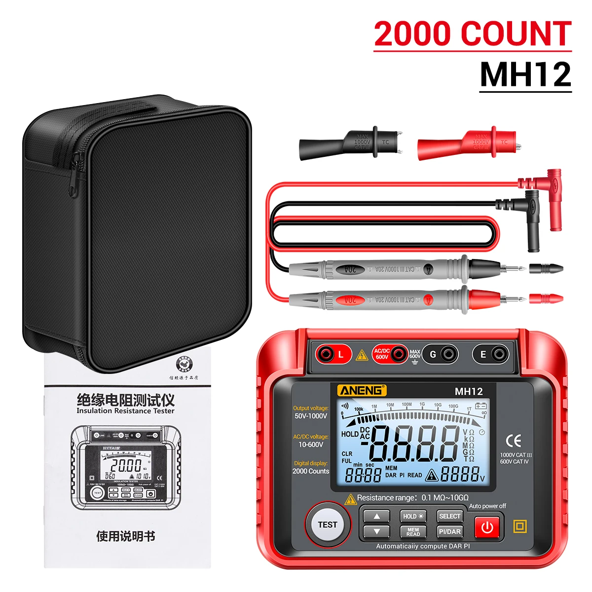 Mh12/Mh13 Isolatieweerstand Tester Schudtafel Hoge Precisie Megger Digitale Isolatieweerstand Meter Spanningsmeter