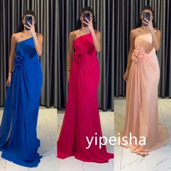 Customized Sizes Available Chiffon Flower A-line One-shoulder Long Dresses Homecoming Dresses Classic Exquisite Modern Style Pas