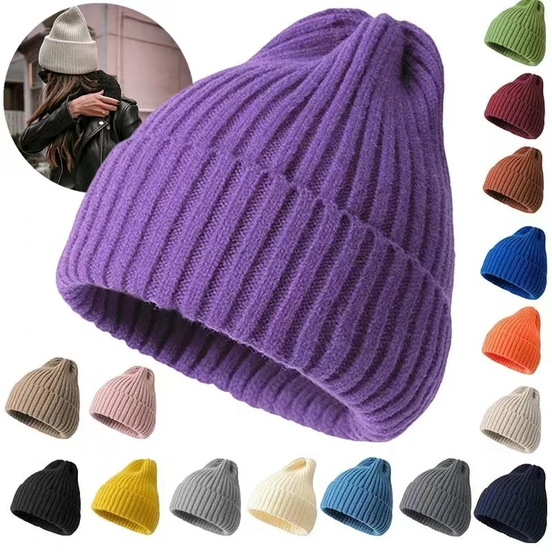 

2024 New Beanie Caps Winter for Women Men Boys Girls Crochet Skullies Hat Solid Color Unisex Autumn Knitted Beanies Cap