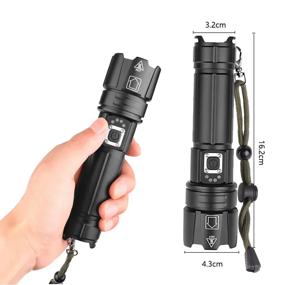 High Power XHP70 Led Flashlight 26650 5000MaH USB Rechargeable 4-Core Torch Zoom Hand Lantern For Camping Outdoor Emergency