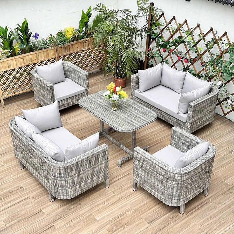 Combination Furniture Outdoor Rattan Sofa Garden Terrace Rattan Chair Courtyard Balcony Waterproof Villa Outdoor Leisure Sofa