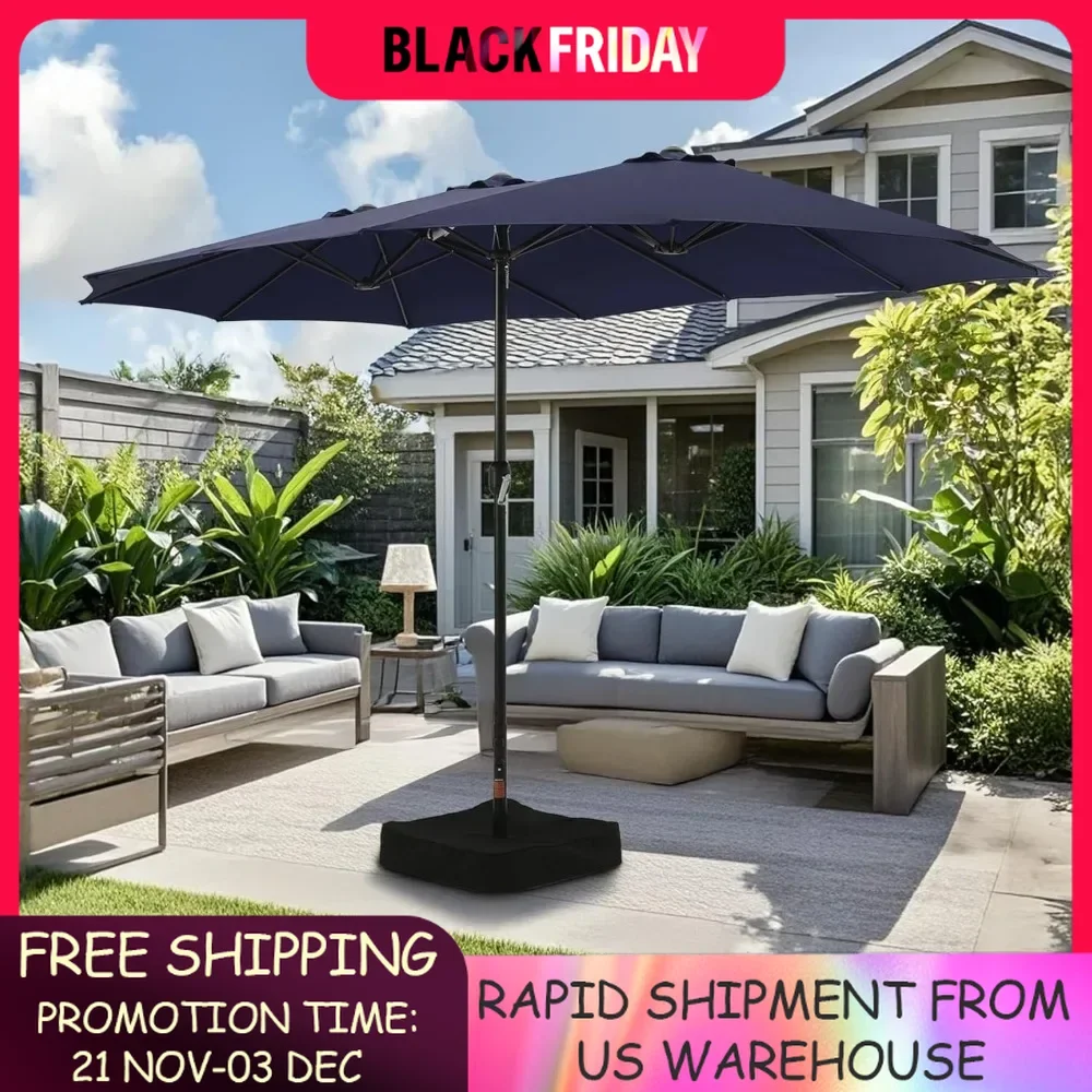 Large Patio Umbrella with Base Included,15ft Double Sided Outdoor Rectangular Patio Umbrella with Crank Handle, for Lawn Garden