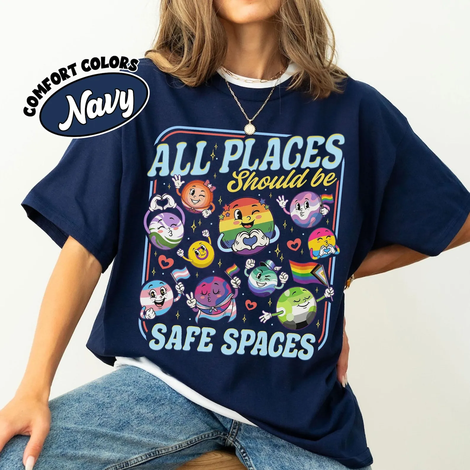 Pride Month Planets Shirtcotton, All Places Should Be Safe Spaces Tshirt, LGBT Awareness, Trans Rights Gift