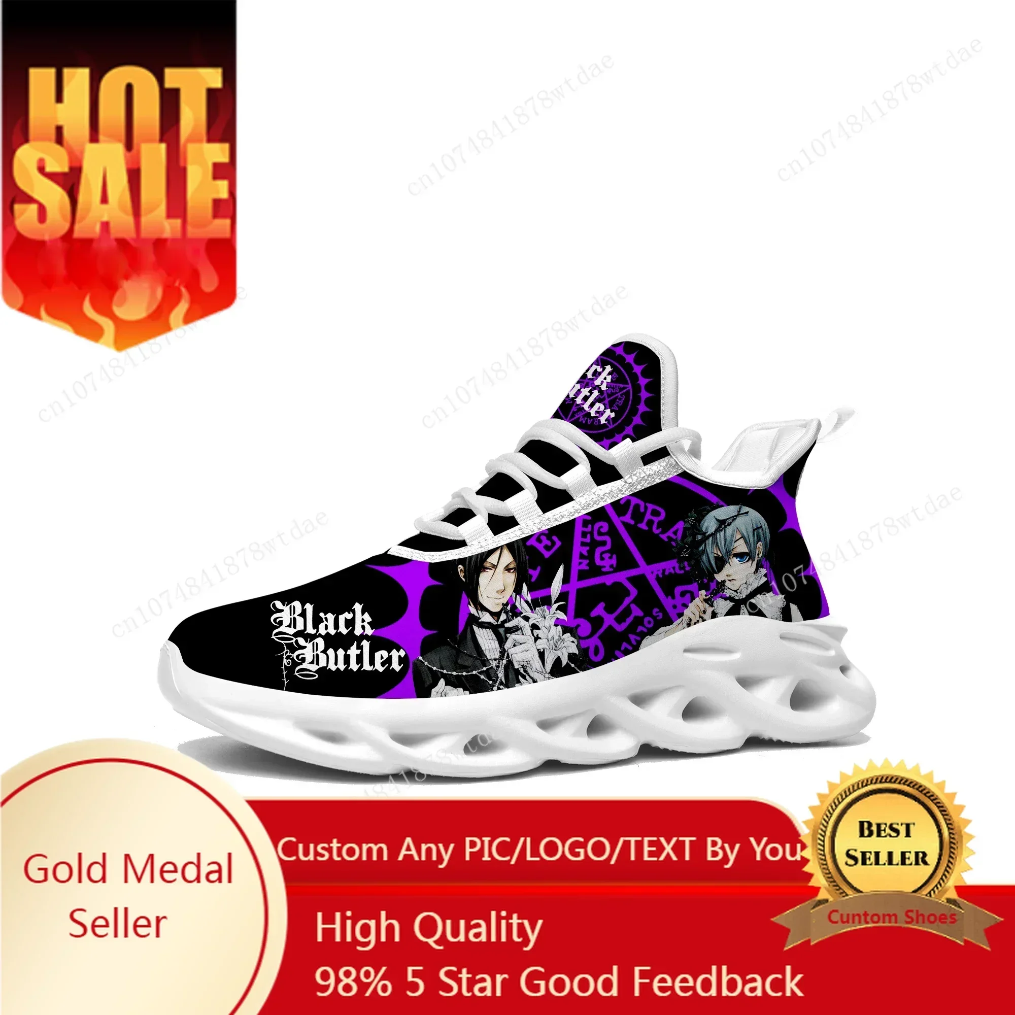 Black Butler Flats Sneakers Mens Womens Sports Running Shoes High Quality Japanese Cartoon Custom Lace Up Mesh Footwear