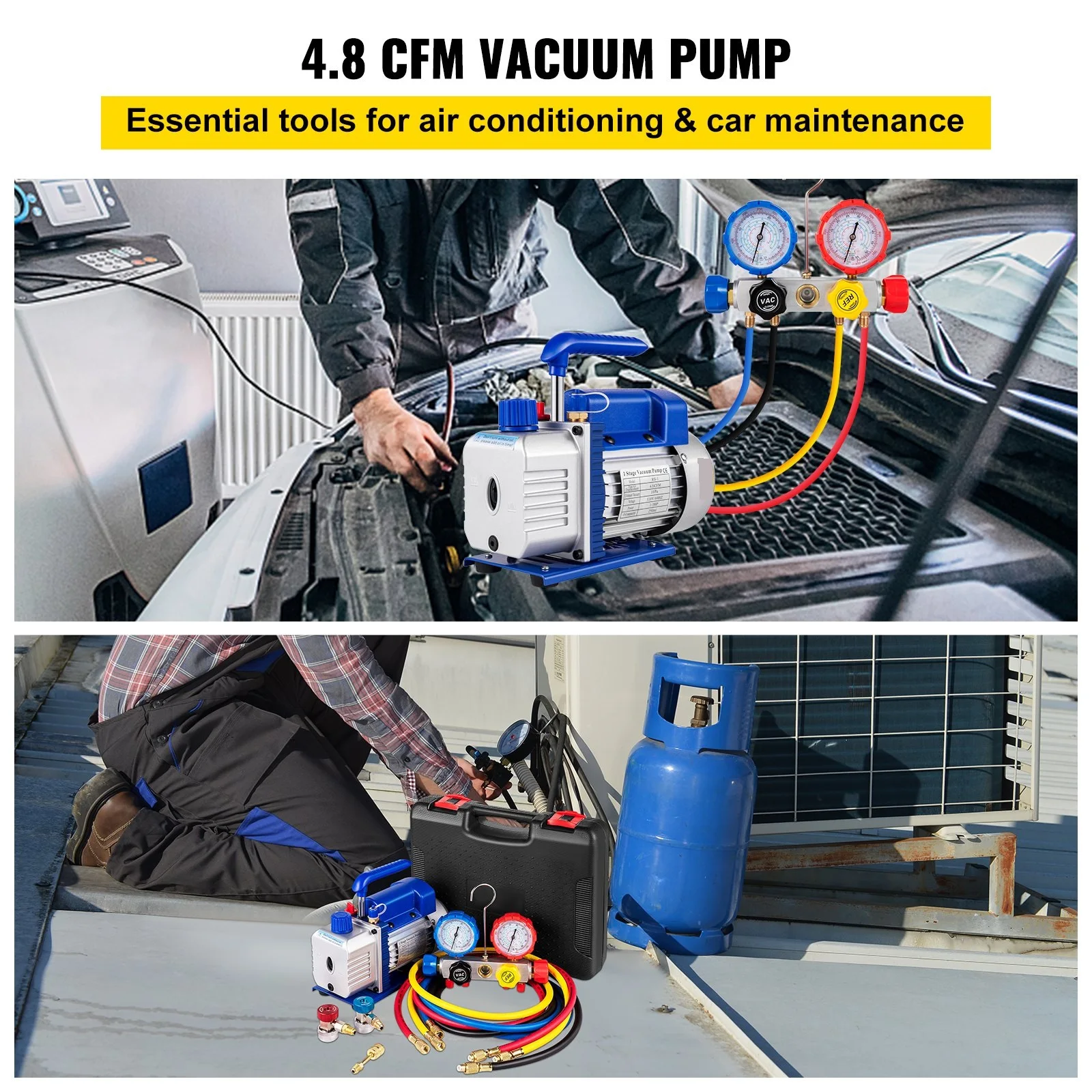 Imagem -02 - Final Vacuum Manifold Gauge Grupo Único Estágio Bomba de Vácuo Hvac a e c Kit Refrigeração ar Condicionado 4.8cfm hp 5pa