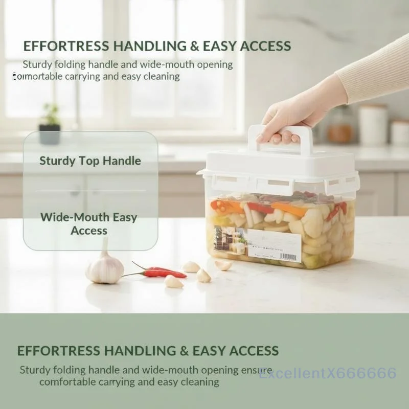 1Pc 4L Airtight Pickle Jar Plastic Leakproof With Press Plate Storage Container For Gherkin Sauerkraut Olive Kimchi Kitchen Bin