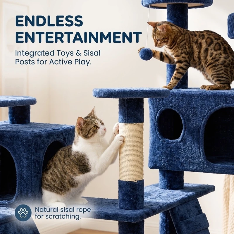 OEM Multi-Level Cat Tree with Ramp, Ladders & Sisal Rope Scratching Posts – Wholesale Cat Condo Play Center