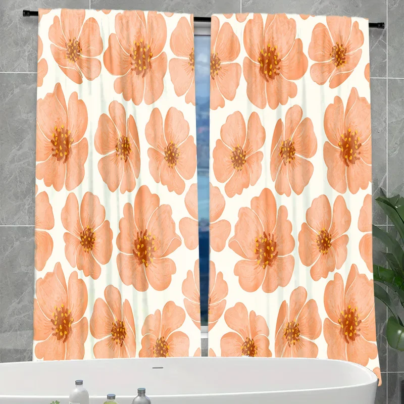 Beautiful Orange Floral Curtain Drapes Set Boho Botanical Print Window Curtains Home Decoration for Living Room Bedroom