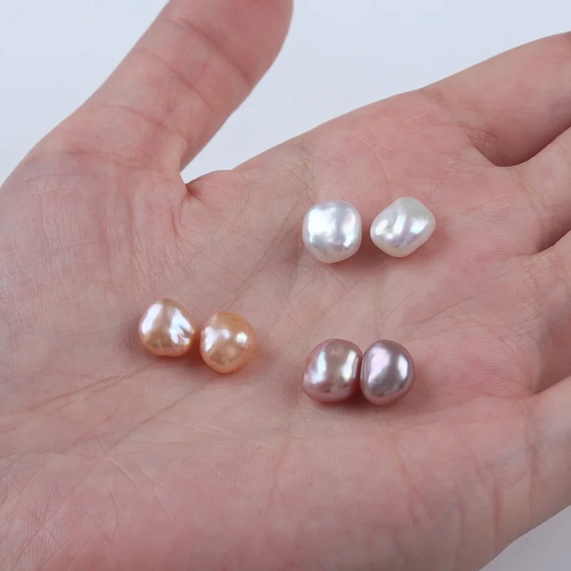 8-8.5mm Natural White Pink Purple Color Freshwater Loose Keshi Pearls Beads In Pair For Jewelry Making