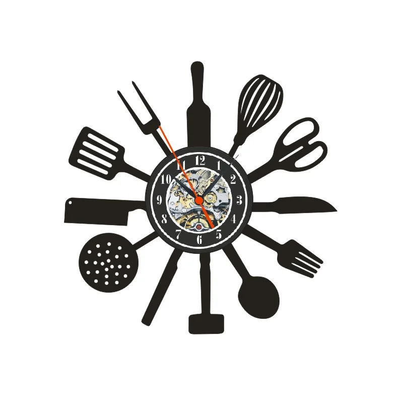 Creative Vinyl Record Kitchen Clock Fashionable Decorative Wall Clock Retro Style Motion Design Hanging Clock