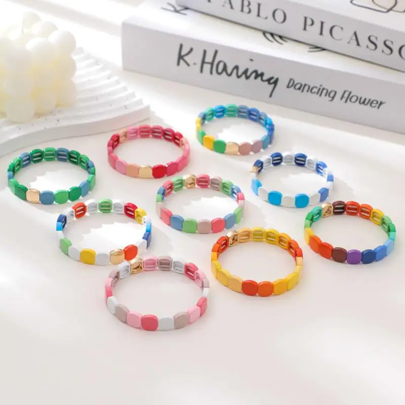 New Handmade Honeycomb Color Beads Bracelets For Women Colorful Beaded Elastic Bangle Gradient Color Boho Accessory
