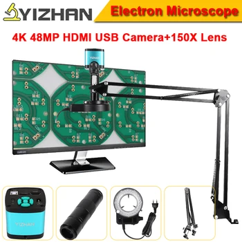 4K 48MP 1080P USB HDMI Industrial Video Digital Microscope Camera 1-150X Zoom C-mount Lens Light for Phone PCB Soldering Repair