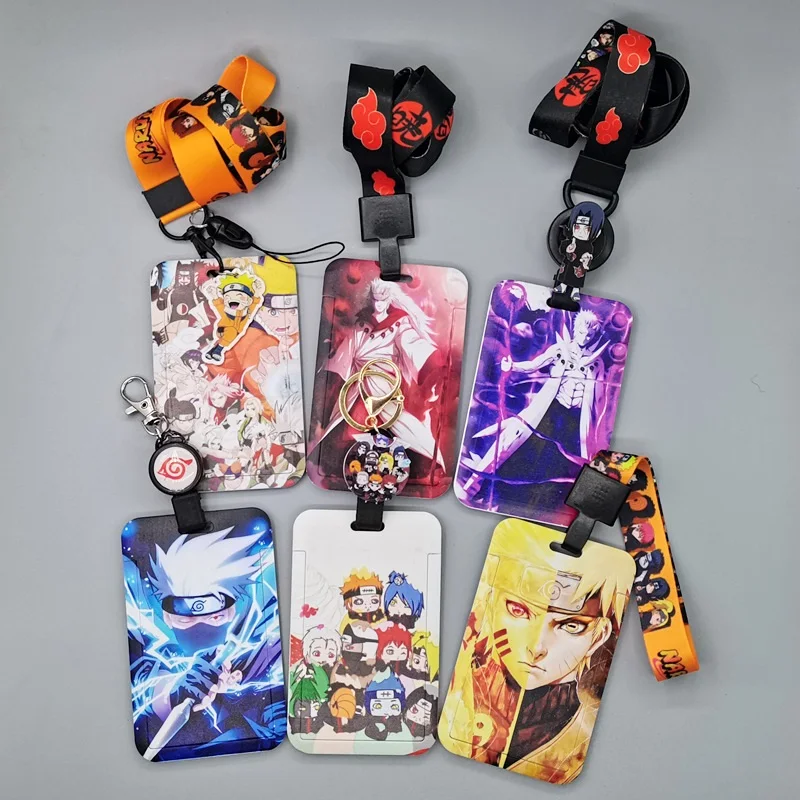 

Naruto Sliding Card Holder Accessories Uzumaki Uchiha Kakashi Anime Action Figures Phone Lanyard Ferrule Toys Children Gifts