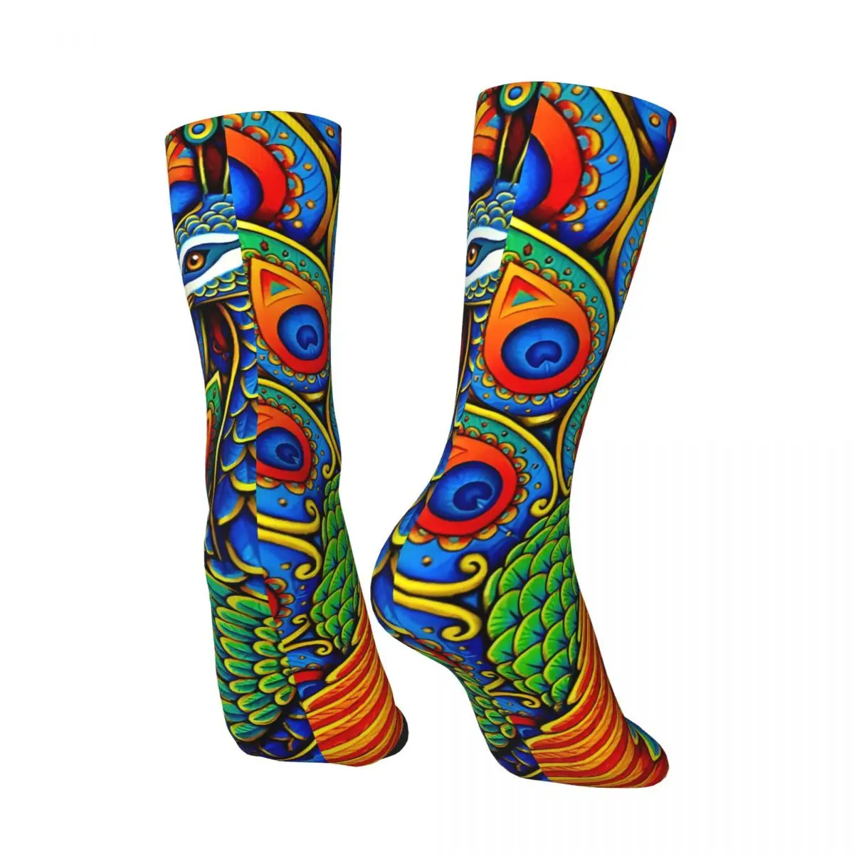 Crazy compression Colorful Paisley Peacock Rainbow Bird  Case Sock for Men Vintage Selling Quality Pattern CrewSock Casual