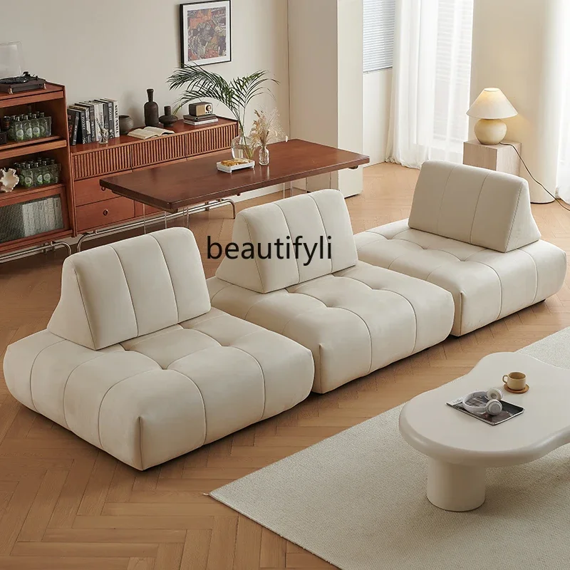 Sofa French cream style living room matte fabric double-sided armless tofu straight row module