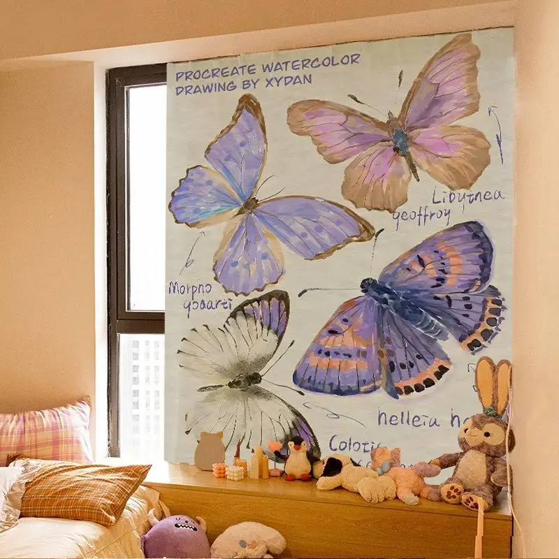 New Ins‑Style Butterfly Specimen Tapestry, Kawaii Girls Wall Hanging Background Cloth for Student Dorm Bedroom Wall Room Decorat