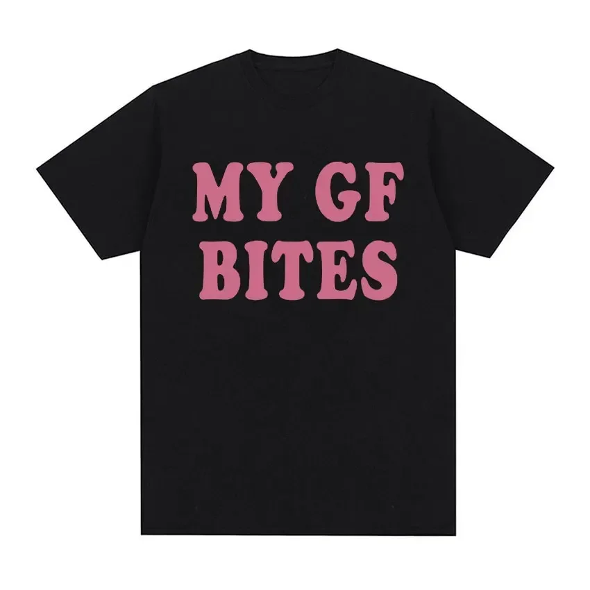 

Summer men's My Gf Bites letter-printed T-shirt, high-quality fashionable short-sleeved casual, loose and comfortable clothing