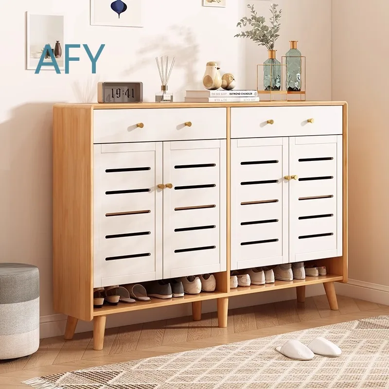 Solid Rubberwood Shoe Cabinet for Small Spaces Entryway Hall Tree with Ventilation Multi Tier Storage 80cm Wide Home Use