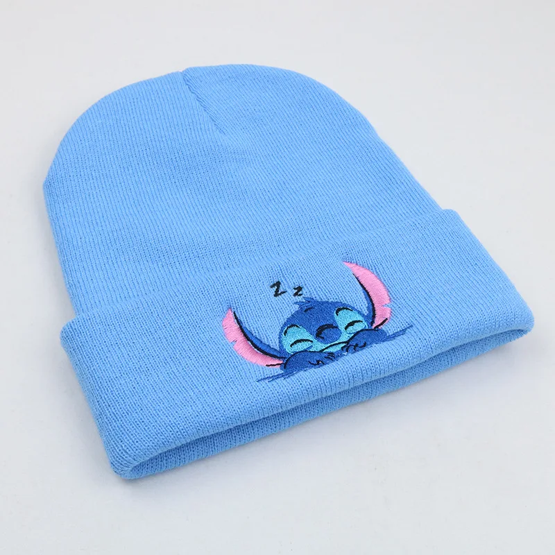 Disney Stitch Stickerei Herren und Damen Gestrickte warme Mützen Elastische Mütze Beanie Paare Herbst Winter Warme Strickwollmütze