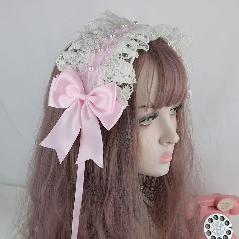 2022 Japanese Lovely Sweet Hair Hoop Anime Maid Cosplay Headband Lolita Lace Flower Headwear Accessory for Girls