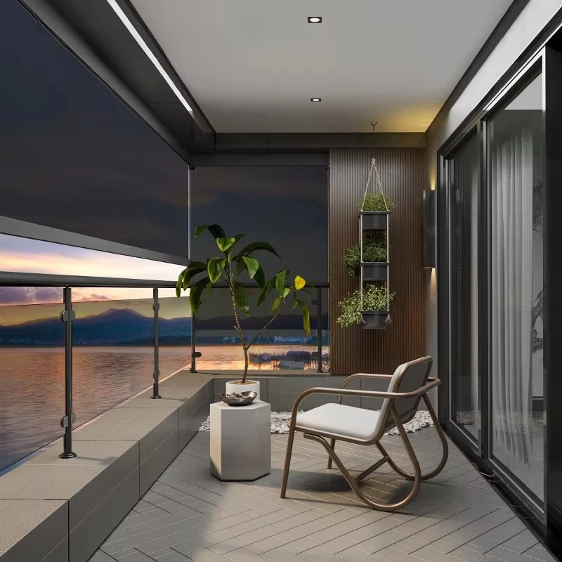 ستارة مقاومة للرياح، ستائر كهربائية مقاومة للماء للاستخدام الخارجي، شرفة غازيبو، عريشة خارجية من الألومنيوم، بمحركات خارجية