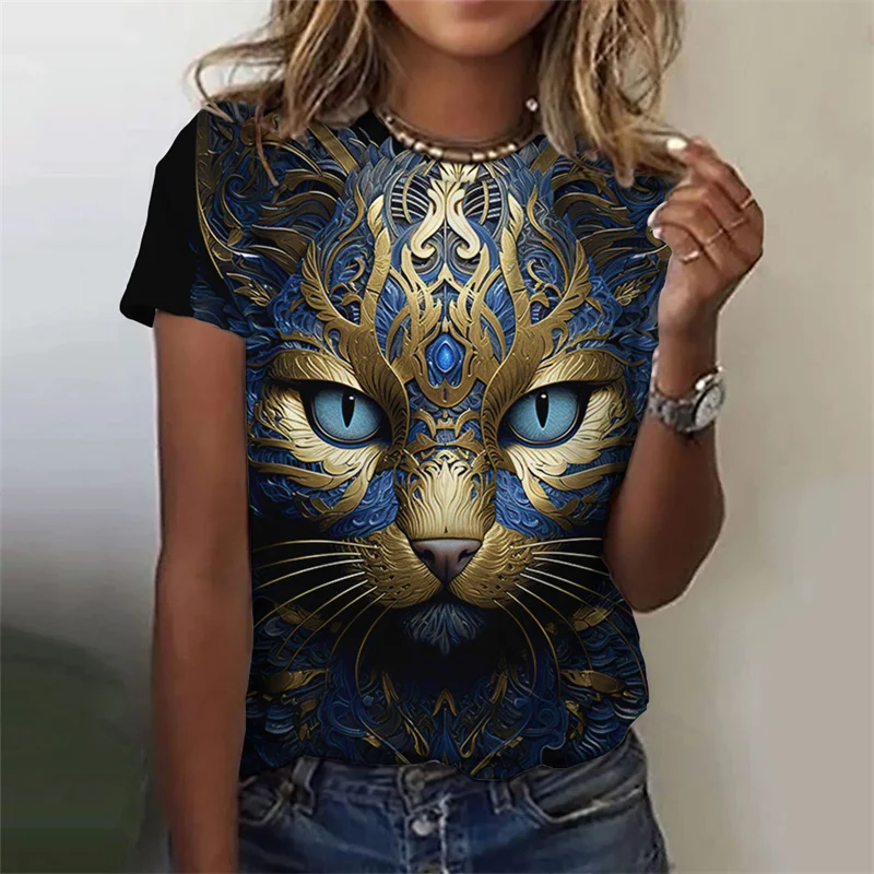 

Funny 3D Printed Cat T-Shirt For Women Cool Animal Graphic T Shirts Summer Harajuku Loose Tees Short Sleeves Round Neck Tops