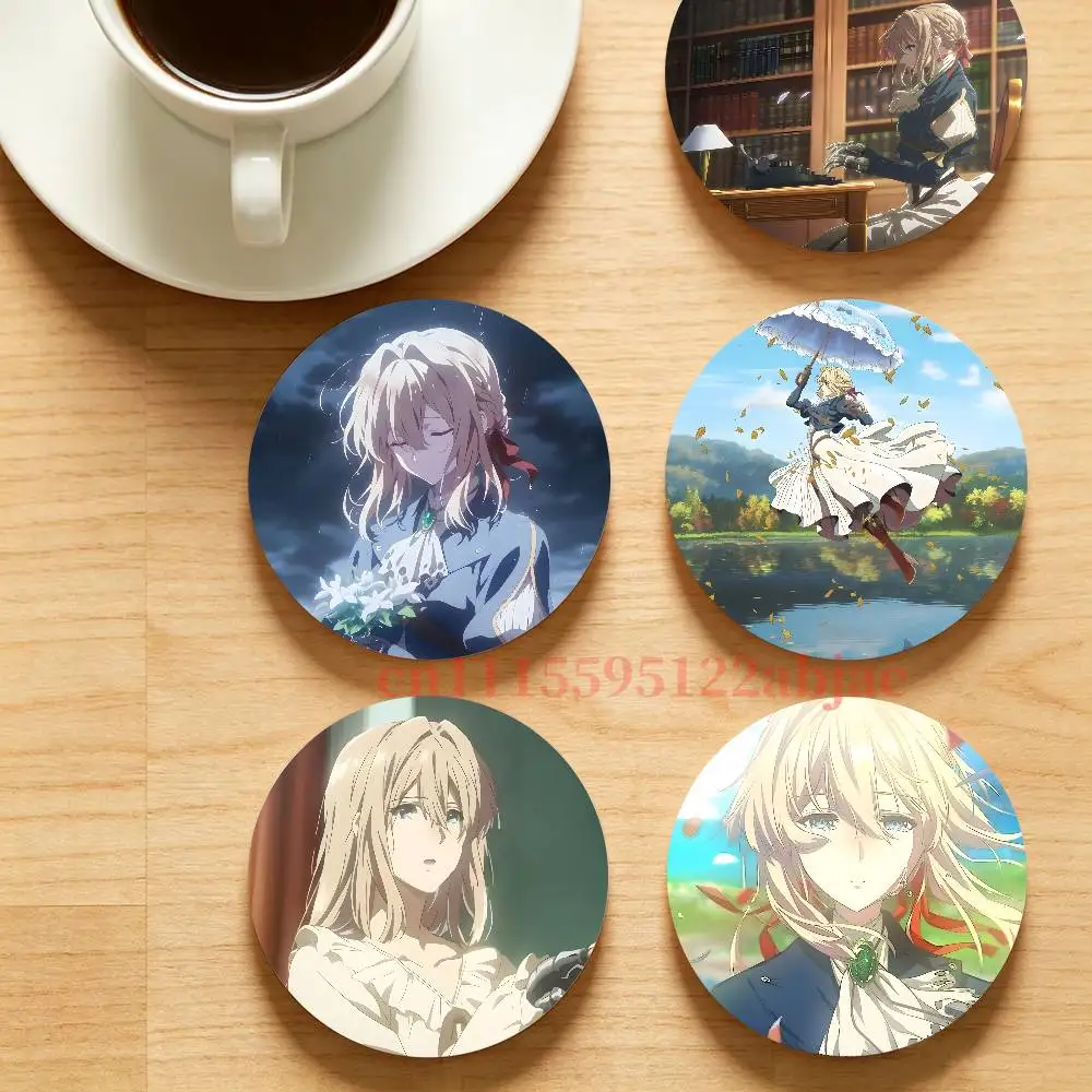 Anime V-Violet Evergarden Wooden Cup Mat Cappuccino Vodka Juice Water Coaster for Flower Shop