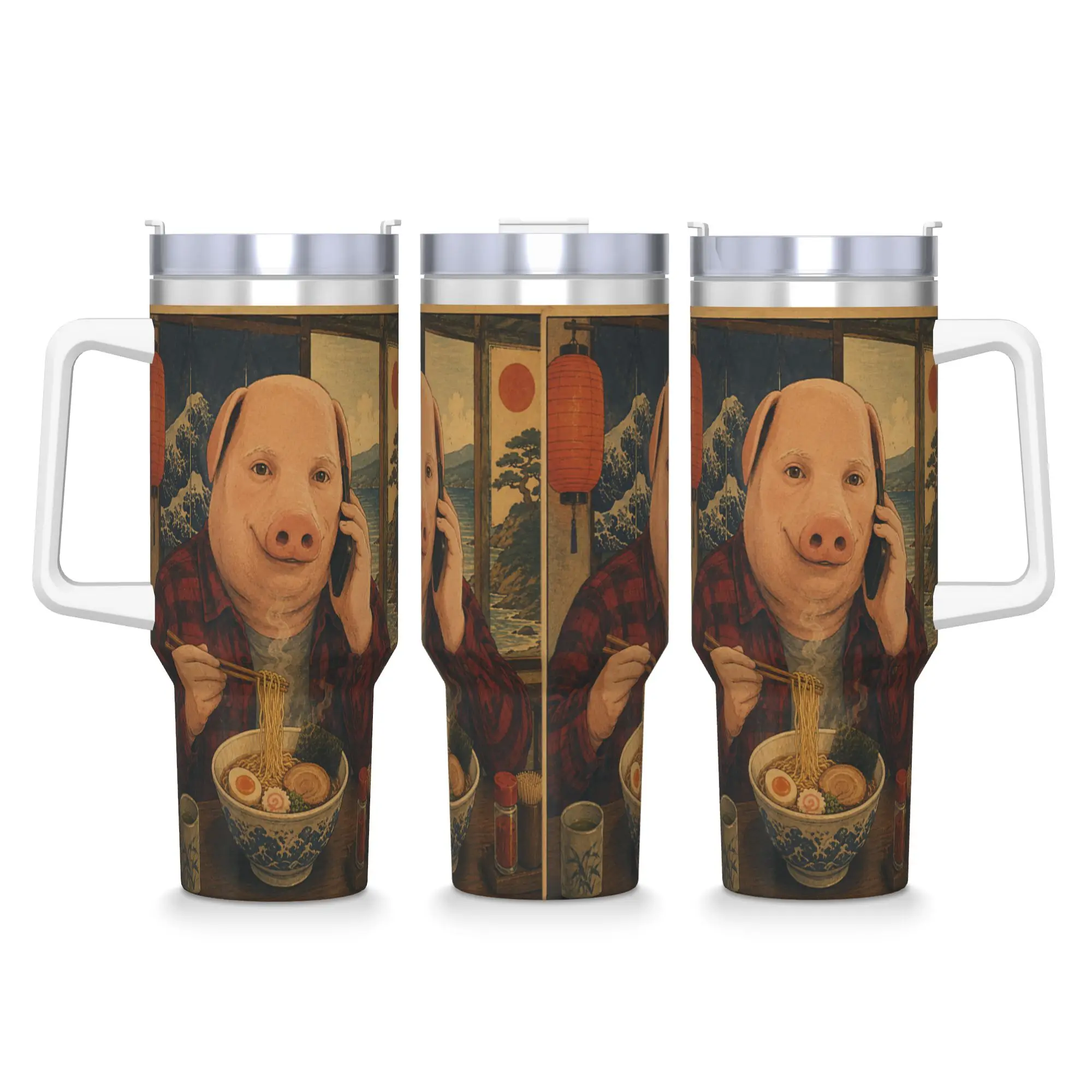Stainless Steel Tumbler John Pork Japanese Vintage Ramen Noodles Funny Meme Brainrot Mugs Cup Travel Cold and Hot Water Bottle
