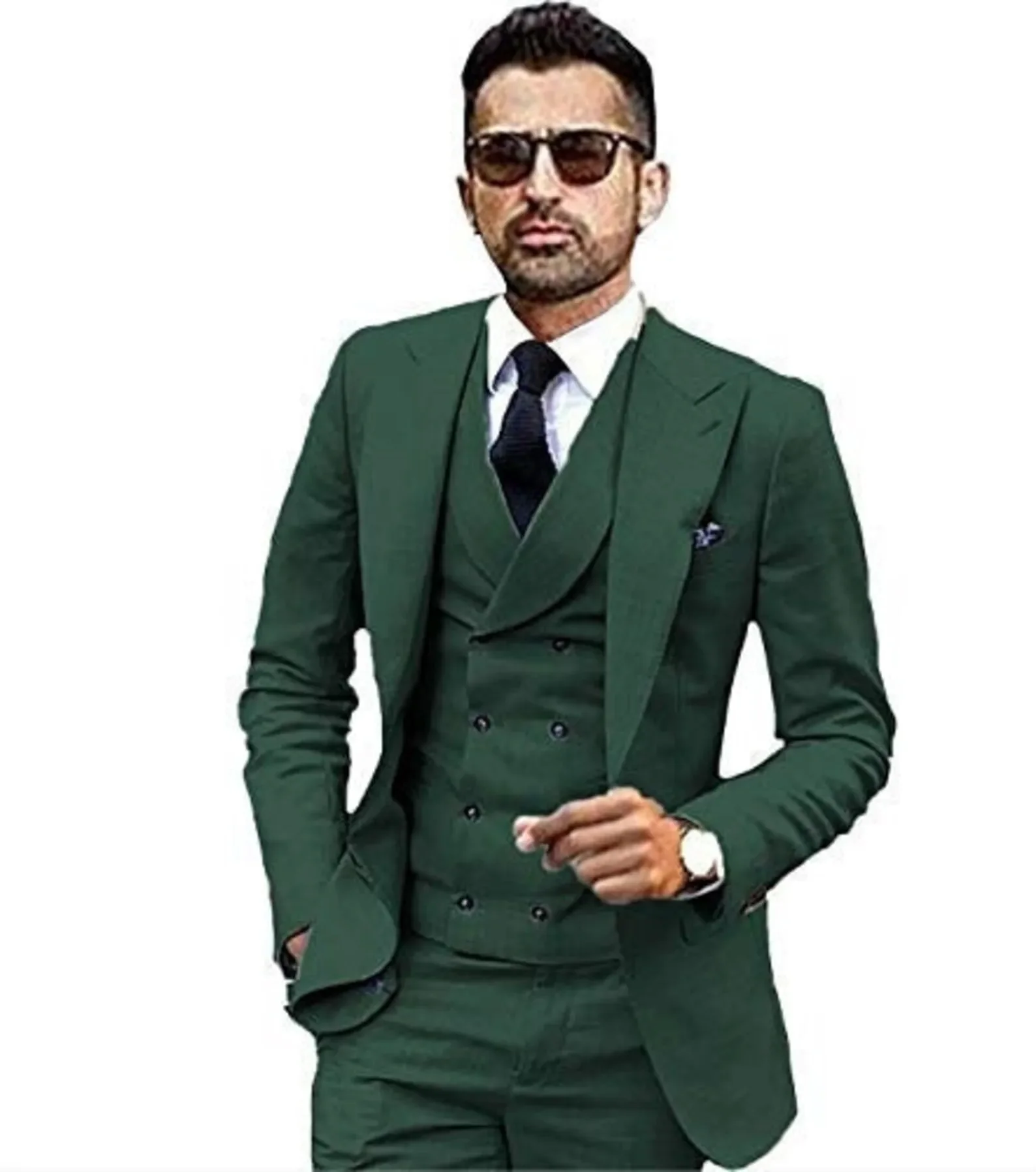 

Men Dark Green Suit Wedding Groomsmen 3 Pieces Blazer Sets Party Wear Formal Tuxedo Business Jacket+Pants+Vest Costume Homme