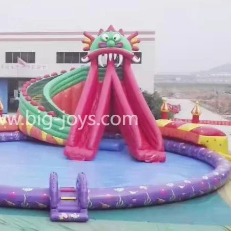 Great fun outdoor kids inflatable dragon water park with swimming pool children amusement park equipment for sale