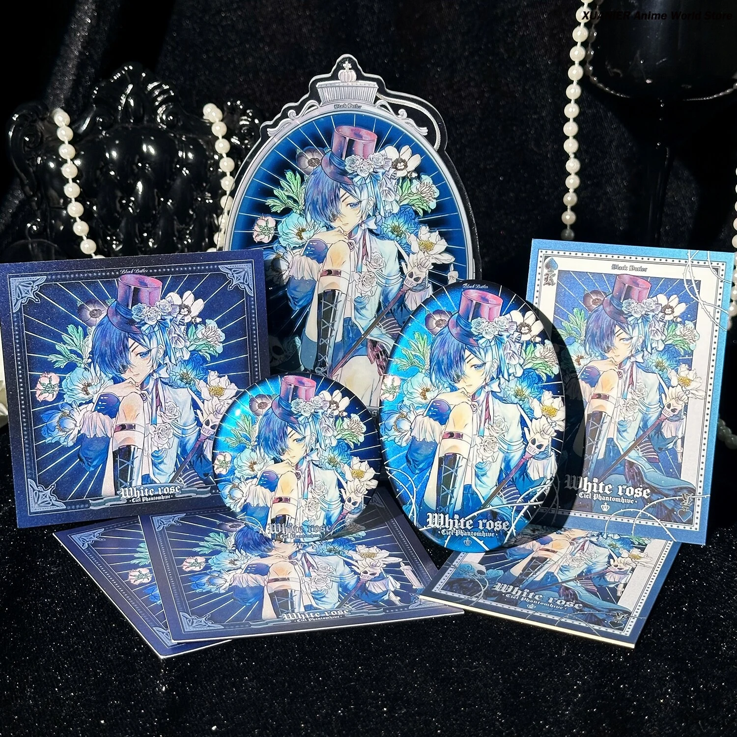 

Anime Peripheral Ciel Phantomhive Theme Square Card Cartoon Ornament Badge Brooch Pins Acrylic Stand Model Decor