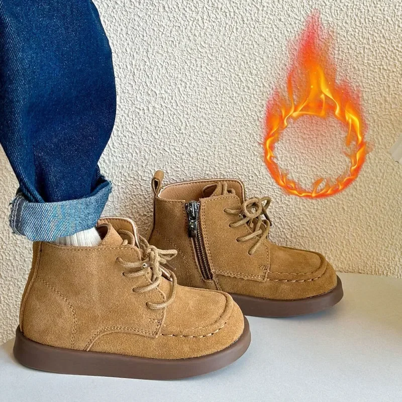Kids Ankle Warm Boot Winter for Little Boys Shoes Child Leather Shoe 1-6Years Old Babys Boot Mocha Nude Booties