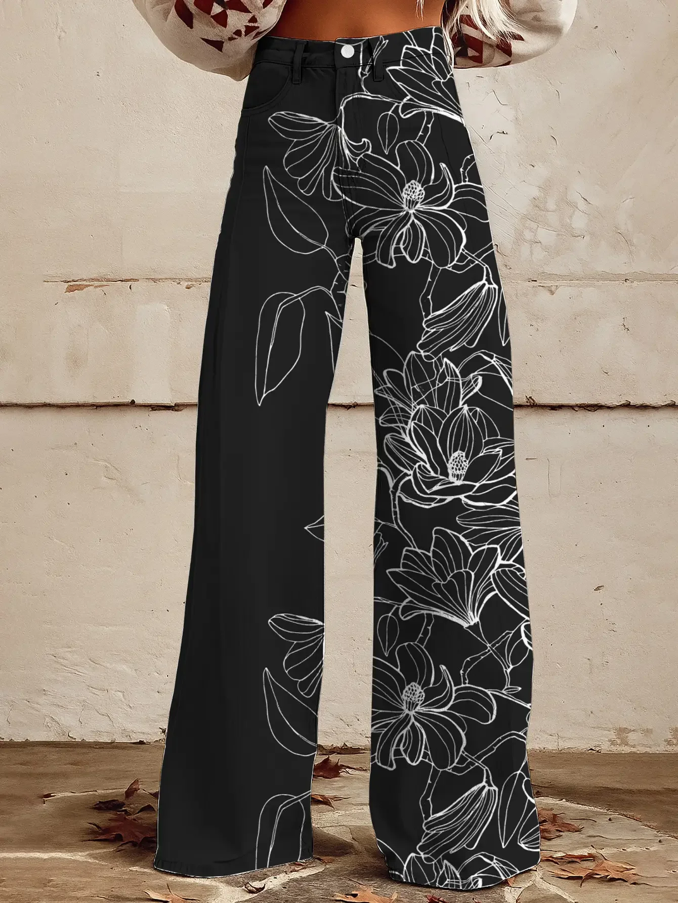  Women's new casual jeans with a variety of colorful western prints, loose wide leg design, and Cartoon dinosaur print pattern