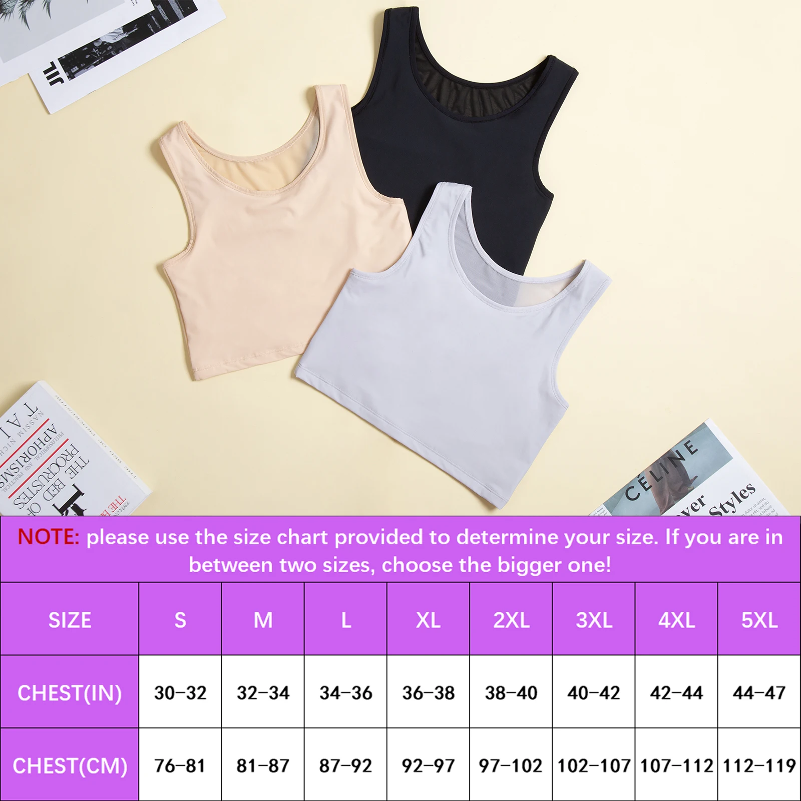 XUJI Chest Binder Transgender FTM Half Pullover Tank Top Compression Bra