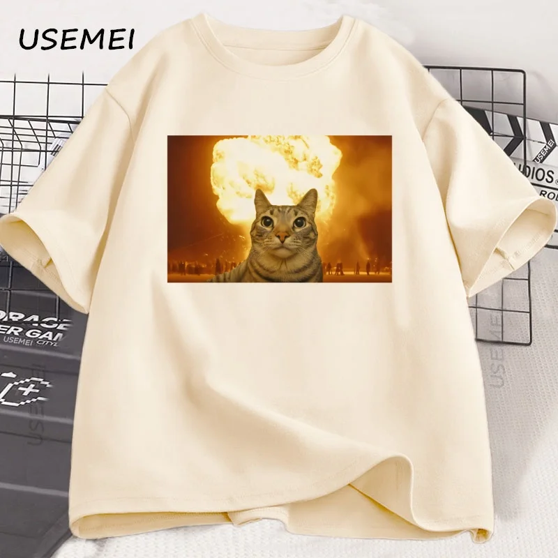 

Cat Explosion T Shirt Brain Rot Cat T-shirt Funny Cotton Short Sleeve Round Neck Tshirt Y2k Clothes Oversized High Quality