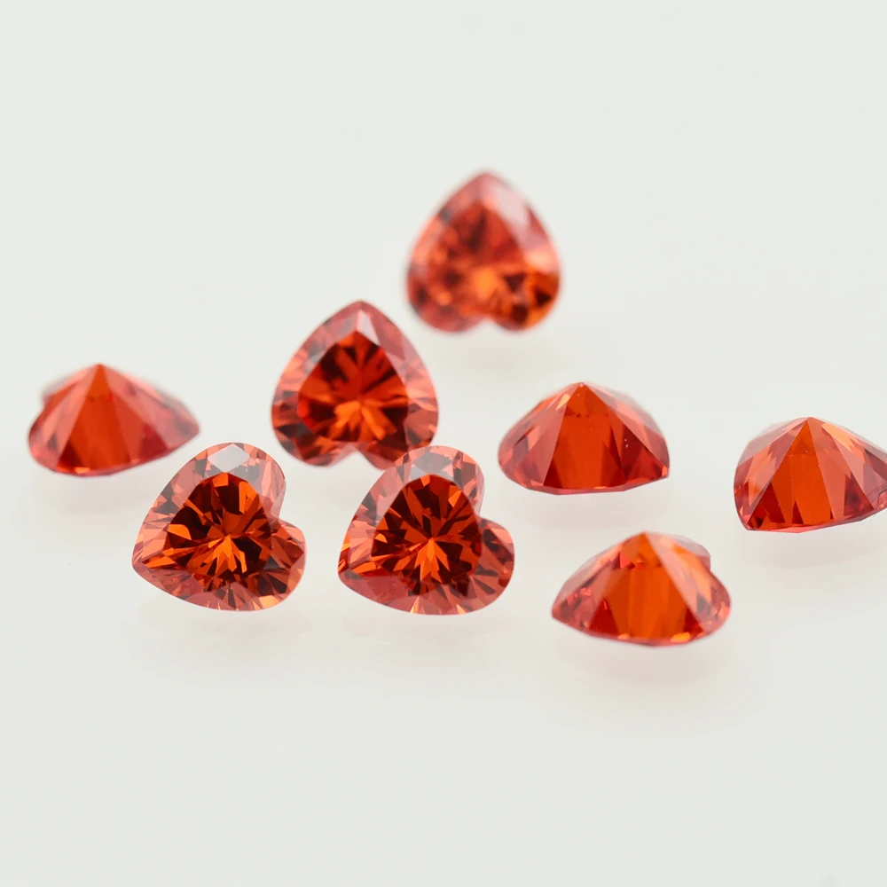 High Quality Machine Cut Wholesale Orange Heart Shape 4x4-12x12mm Loose Cubic Zirconia CZ Stone