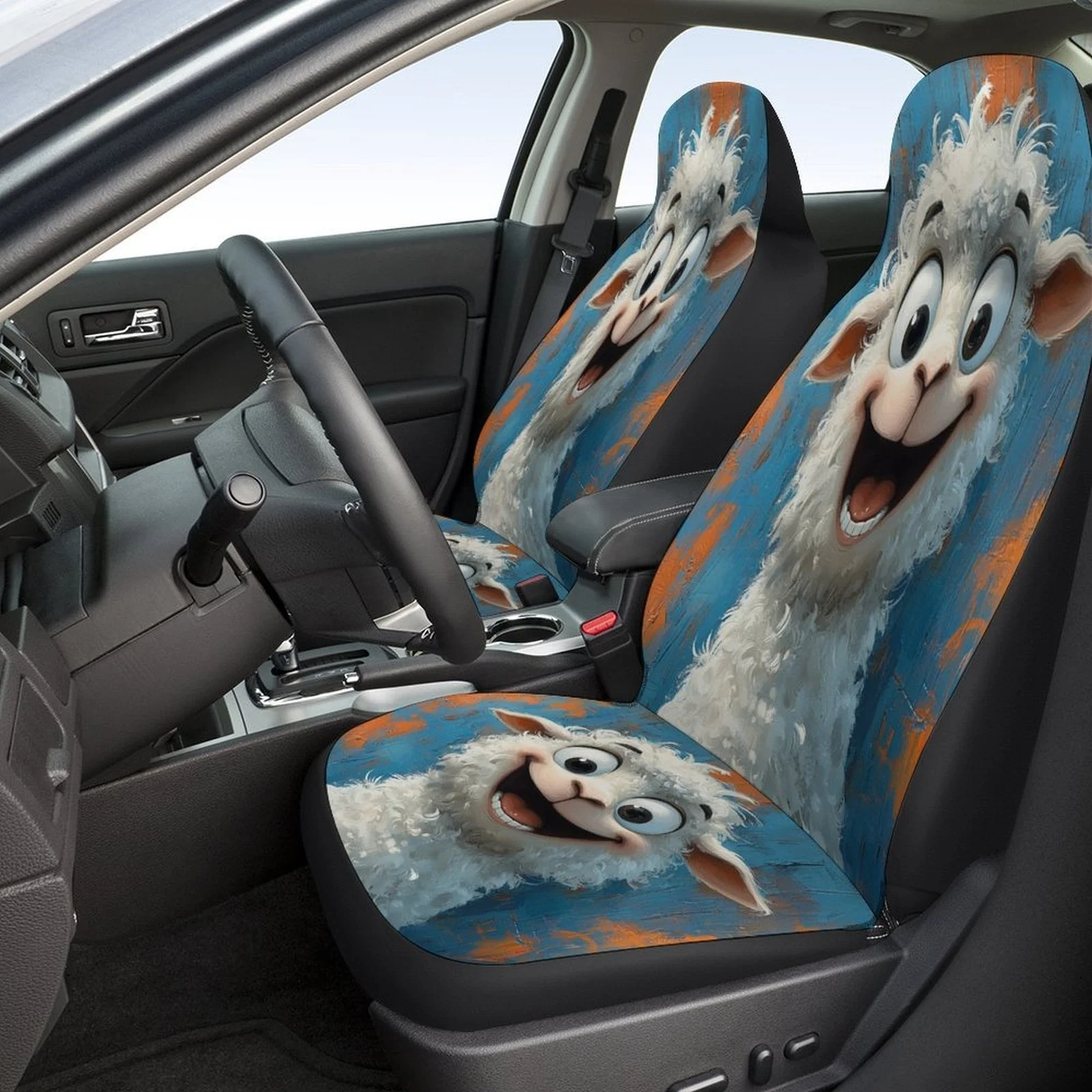 Happy Sheep Portrait Designed Car Seat Cover Set For Most Cars, Fashion Comfortable Car Seat Protector Covers Full Set, Car Se
