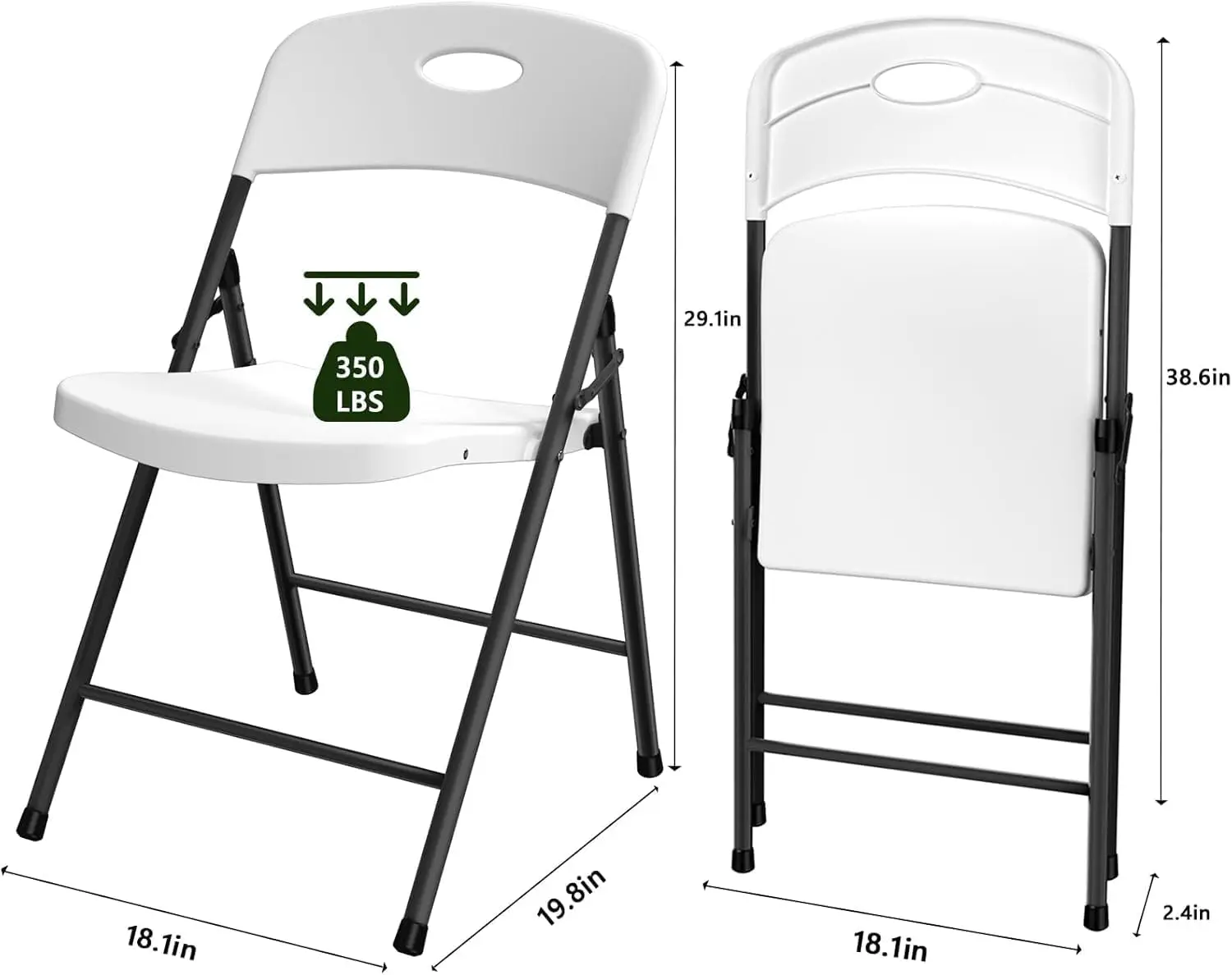 4 Pack White Folding Chair, Plastic Portable Stackable Commercial Seats with Steel Frame 350lb, Heavy Duty Foldable Chair for In