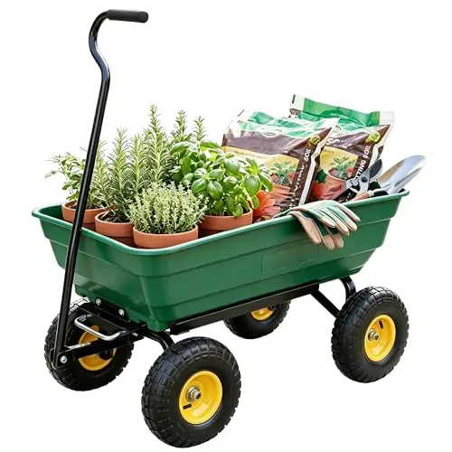 Garden Dump Cart Wagon 600 Lbs,Heavy Duty Yard Wheelbarrow | 10