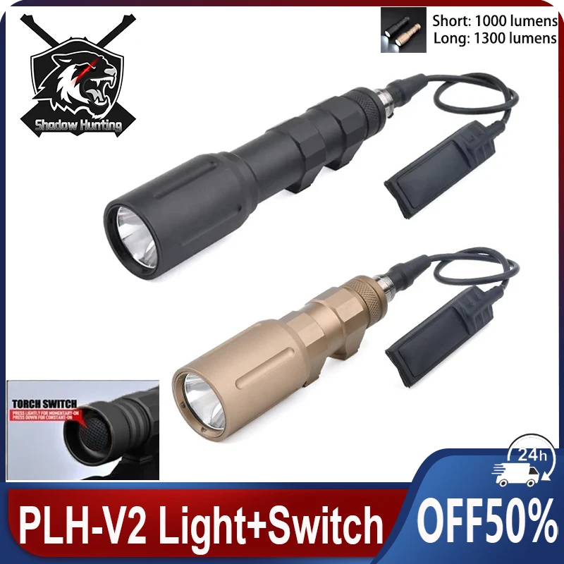 

WADSN Tactical PLH-v2 Flashlight Airsoft 1000Lumens Hunting Scout Light Metal PLH-V2 White LED Spotlight With Constant Switch