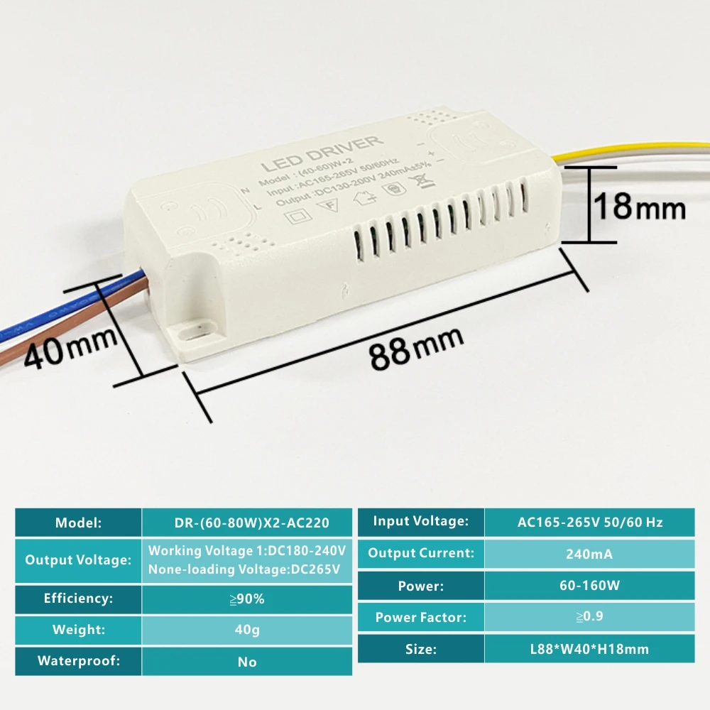 LED Lighting Transfermer (8-80W)*2 for Double Color Ceiling Downlights 2 Channel DC28-245V 240mA,Input AC165-265 Lamp Driver