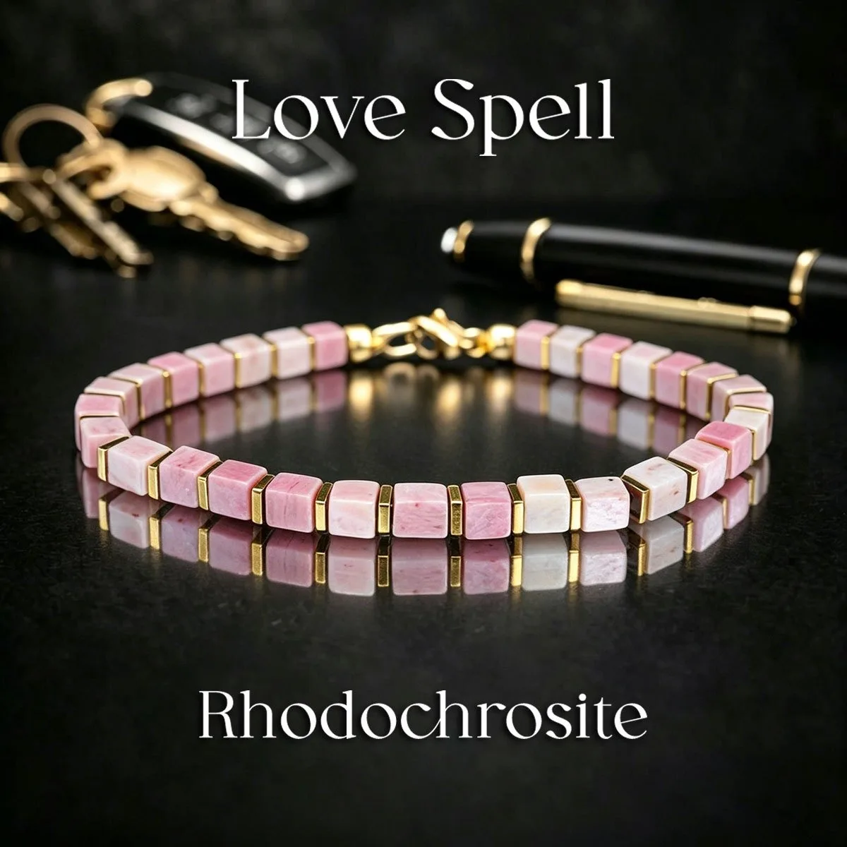 Cute Style Rhodonite Square Beaded Love Spell Bracelet, Handcrafted Natural Stone Jewelry for Delicate Skin,