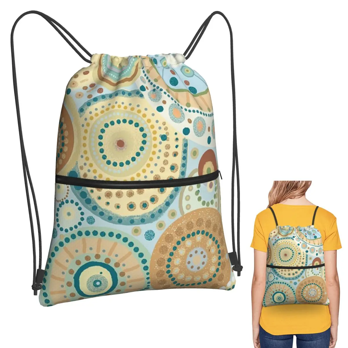 

Natural Tones Desigual Mandala Backpacks Multi-function Drawstring Bags Sports Bag Book Bags for Man Woman Students